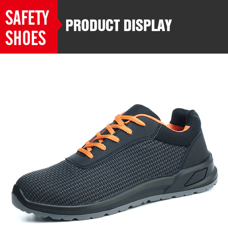Black & orange breathable safety shoes
