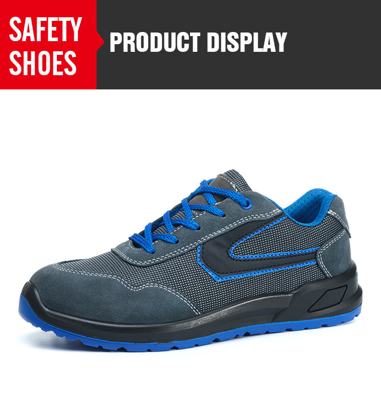 Blue & grey breathable safety shoes